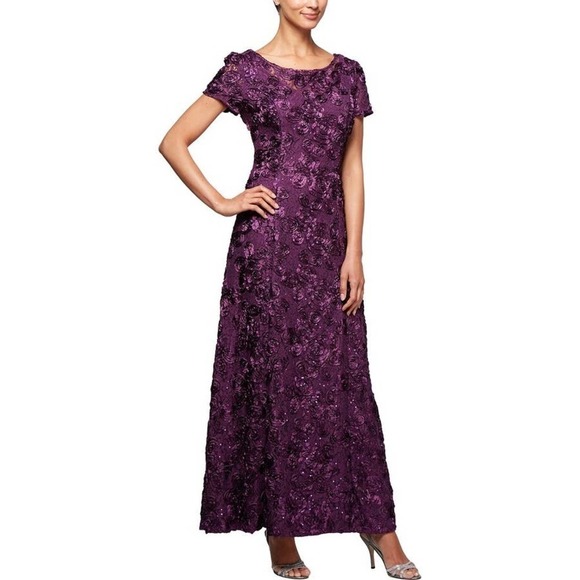 Alex Evenings Embellished Lace A-Line Evening Gown in Eggplant Size 16 NWT - Picture 1 of 9